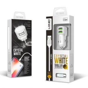LDNIO C309 autóstöltő 2 USB porttal 3.6A Lightning kábellel