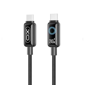 XO 240W NB-Q312A USB-C adatkábel 2m type-C fekete szövetes + kék világítás
