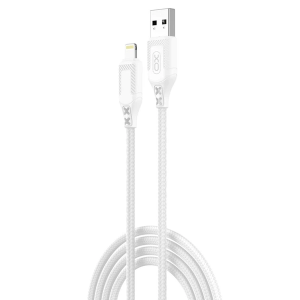 XO szövetes NB235 Zebra 2.4A USB to Lightning adatkábel 1m fehér