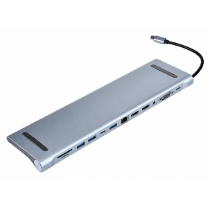 USB-C HUB 12in1 BYL-2003U2 alu házas VGA/USB2.0/USB 3.0/USB-C/3.5mm JACK/SD/microSD/4K HDMI