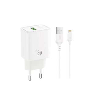 Hálózati töltő XO CE50 QC18W USB 3.0 gyorstöltő + lightning adatkábel