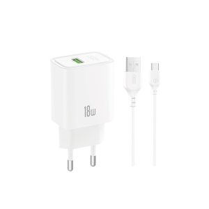 Hálózati töltő XO CE50 QC18W USB 3.0 gyorstöltő + USB-C adatkábel