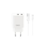 Hálózati töltő XO CE55 2db USB 2.4A gyorstöltő + USB-C adatkábel