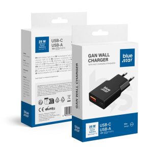 Hálózati töltő Blue Star Slim GaN USB C + USB A QC4.0 PD 3A 25W TFK – SC – 25WAC black