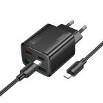 Hálózati töltő Hoco 2 x USB C + 2 x USB A QC3.0 PD 3A 30W + cable USB C to Lightning N56 black