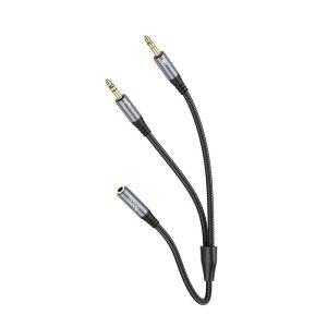 Kábel AUX 2in1 Jack 3,5 mm (female) to 2 x Jack 3,5 mm (male) Hoco 0,25 m UPA21 metal gray