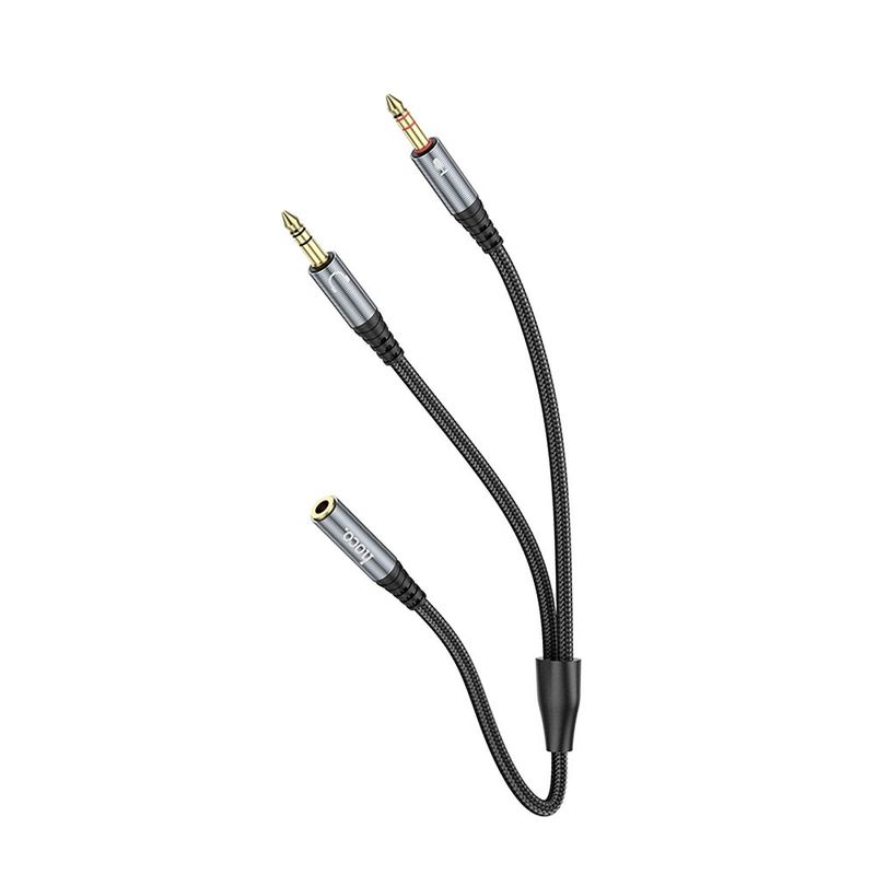 Kábel AUX 2in1 Jack 3,5 mm (female) to 2 x Jack 3,5 mm (male) Hoco 0,25 m UPA21 metal gray