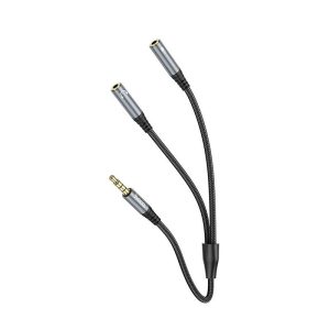 Kábel AUX 2in1 Jack 3,5 mm (male) to 2 x Jack 3,5 mm (female) Hoco 0,25 m UPA21 metal gray