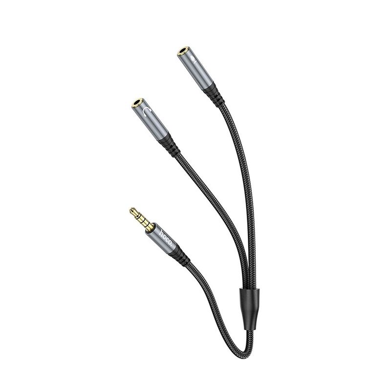 Kábel AUX 2in1 Jack 3,5 mm (male) to 2 x Jack 3,5 mm (female) Hoco 0,25 m UPA21 metal gray